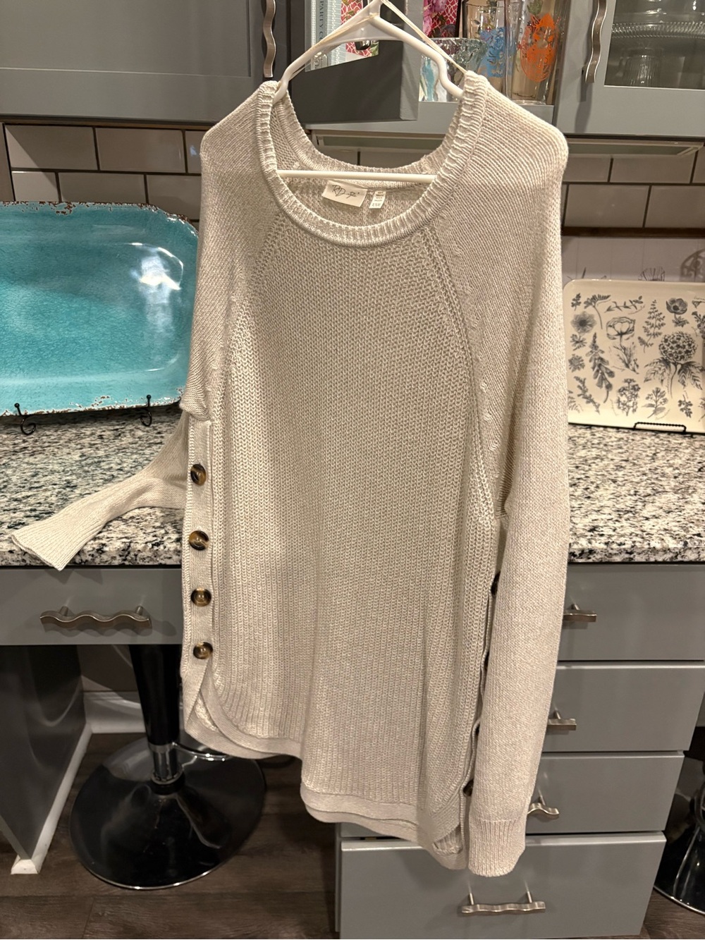 Women’s Cream Side-Button Knit Sweater - Picture 2 of 7